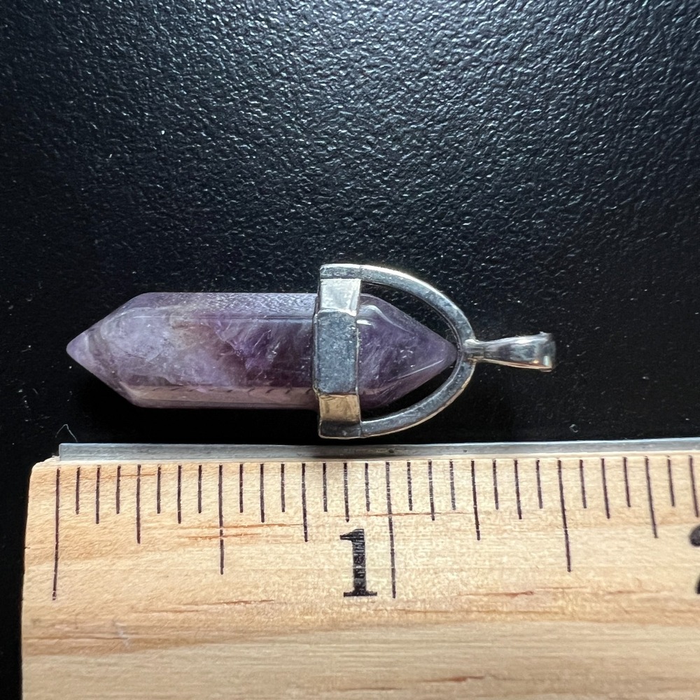 Amethyst Crystal Point Pendant Silver Tone Cap Healing Stone Boho Energy Jewelry - Picture 3 of 9